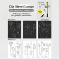 City street lamp silhouette decorative cards set in black and white finish, 6 pieces - City Street Lamp