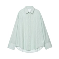 Detail of light green and white striped long sleeve shirt with crisp fabric and collar - XS / Green Top