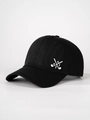 Close-up of premium cotton twill with white crossed golf club logo on black baseball cap - Adjustable / Black