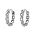 Minimalist S925 silver chain hoop earrings with geometric square links in polished finish - White Gold (Style D)