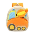 Cute beige plush backpack for kids featuring a yellow crane embroidery design - Concrete Mixer