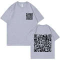 Grey Harajuku style t-shirt with QR code print on front and back, Gildan cotton - Gray