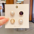 Four-piece set of pearl and gemstone safety pins in elegant gold metal settings - Style 7 - Pearl & Cat's Eye 4-Piece Set