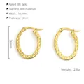 Detailed view of hammered 18k gold plated U-shaped earrings with 26mm x 18.5mm dimensions - Gold Honeycomb Texture U-shaped Earrings (ZE197G)
