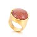 Chunky 22mm gold stainless steel ring with a round reddish brown goldstone inlay - Gold + Brown Goldstone (KR48293-K)