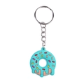 Türkis Donut Schlüsselanhänger mit rosa Glasur und bunten Streuseln auf Metallring - Stil ttq-2