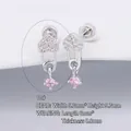 316L heart safety pin stud with pink zircon and micro-pave crystals 5.3mm x 9.7mm - B03310b Silver Pink Zircon Heart Pendant 10#