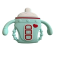 Funny silicone baby pacifier with buck teeth design and mint green easy-grip handles - Feeding Bottle Teether / Green
