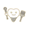 Detail of a cartoon tooth implant enamel pin with cute expression and gold plating - Implant/Mechanic Tooth
