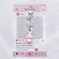 Llavero de conejo de peluche rosa con colgante de estrella y lazo blanco perlado - Rosa