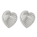 Orecchini a cuore in argento con particolare motivo 3D a strisce radiali e onde - Stile Cuore a Costine Argento (N-490)