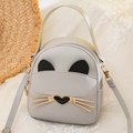 Mini grey cat backpack with 3D ears and golden whiskers on delicate lace background - Gray