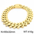 Heavyweight 32mm gold Cuban link chain bracelet for men with square clasp and hip-hop style - Gold Color Polished Necklace (KN282970-KJX)