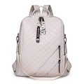 Mochila de cuero PU blanco crema con diseño de cuadros y colgante decorativo - Con Colgante / Blanco Roto