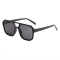 Modern square double-bridge sunglasses with gloss black frame and grey lenses - Black Frame Grey Lens