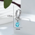 Silver zircon hoop earrings featuring a blue pear-shaped heart pendant and dimensions - Light Sea Blue (1 Pc)
