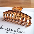 Large amber tortoise shell hair claw clip with golden metal spring for women - Transparent Tortoise 25#