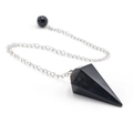 Natürlicher schwarzer Obsidian Hexagonal Kristall Pendel Anhänger mit silberner Kette - Obsidian