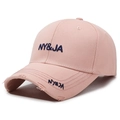 Pink cotton baseball cap with blue NY&JA embroidery and distressed brim details - Adjustable / Pink