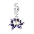 Silver lotus charm with purple enamel and yellow center for DIY charm bracelets - Purple Water Lily