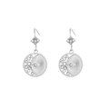Silver geometric star and moon earrings with hollow flower hook and clear zircons - Star Moon Dangle (E303094) - Steel White
