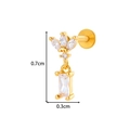 Gold flower and rectangle stud earrings with white cubic zirconia and 0.7cm length detail - 0194-9# Gold Flower Square Dangle