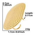 Detailed view of gold 304 stainless steel oval earring with hammered texture and dimensions - Honeycomb Texture Oval (D26) / Gold
