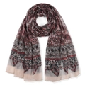 Bohemian paisley print scarf in red and grey with a light pink border and soft voile fabric - Beige