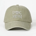 Vintage washed cotton baseball cap with Dog Mom embroidery and paw print design - Light Khaki