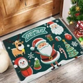 Green Christmas door mat featuring Santa and reindeer on wooden floor decor - 50*80cm / Santa Claus & Xmas Tree-Green(CHDT-2024-01185)
