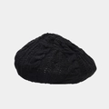 Close-up of black cable knit beret showing textured wool pattern on gray background - One Size / Black