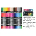 Set de 36 feutres aquarelle à double pointe avec pointe fine et pinceau noir mat - 36 Couleurs (Corps Noir Boîte Rigide)