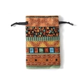 Ethnic style drawstring fabric storage pouch with geometric patterns in earthy tones - Storage Bag / Ethnic Yellow