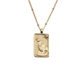 Collana geometrica dorata con ciondolo leone in rilievo e catena a sfere sottile - 40+5cm / Rilievo Figura e Leone / Oro