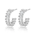 925 sterling silver hoop earrings with clear rectangular-cut zircon stones on white base - Silver White