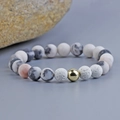 Pink zebra stone bracelet with gold beads and white marble stones for women - Pink Zebra Stone Gold Bead Style