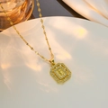 Elegante gouden ketting met rechthoekige reliëfhanger en zirkonia omlijsting - Rechthoekig Portret Reliëf (S09)