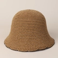 Brown woven sun hat with hollow knit pattern and wavy black trim for women's summer - M (56-58cm) / Khaki