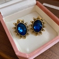 Silver Pin Rhinestone Oval Sun Stud Earrings Clip