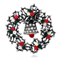 Christmas wreath brooch with green crystals and a bell bell in vintage black nickel - BR1328 Antique Silver Wreath Bell