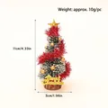 Miniature Christmas tree 11cm with red tinsel golden star and Merry Christmas sign - Red Ribbon