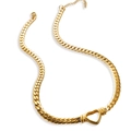 18K gold plated Cuban link necklace featuring a hollow heart pendant and adjustable clasp - Necklace / Gold