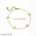 Détails du bracelet trèfle doré avec incrustation de zircon et dimensions du produit - Bracelet de Cheville Trèfle (TA8042)
