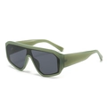 Oversized sage green shield sunglasses with flat top and dark grey lenses for women - Green Frame Grey Lens