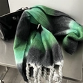 Thick gradient mohair scarf in black, white, and green with stylish tassel edges - 230cm / Green Gradient
