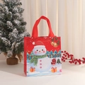 Red non-woven Christmas gift bag featuring a snowman, tree, and festive ornaments - 5006-1|length 29 * Width 27 * Height 12