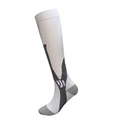White long compression socks with gray heel and black streamlined athletic patterns - S/M / White
