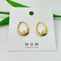 Elegant gold-plated pearl stud earrings featuring irregular drop design on display card - Gold Irregular Oval Inlay Pearl
