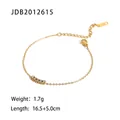 Gold stainless steel link bracelet with five zircon stones and adjustable chain - Five Set Diamonds Gold Style (JDB2012615)