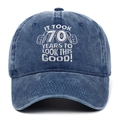 Broderie détaillée du slogan '70 Years' sur casquette en coton délavé vintage - 70ème anniversaire / Bleu Marine